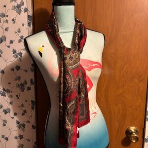 1-Talbots 100% Silk Red and Gold Paisley Scarf